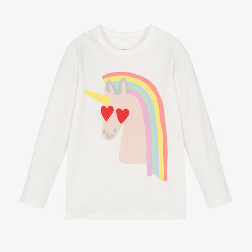 Stella McCartney Kids-Кремовый хлопковый топ с радугой и единорогом | Childrensalon Outlet