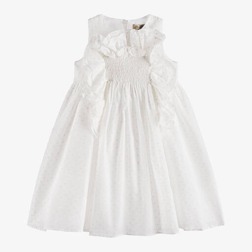 Stella McCartney Kids-فستان مزين بكشكش قطن لون عاجي | Childrensalon Outlet