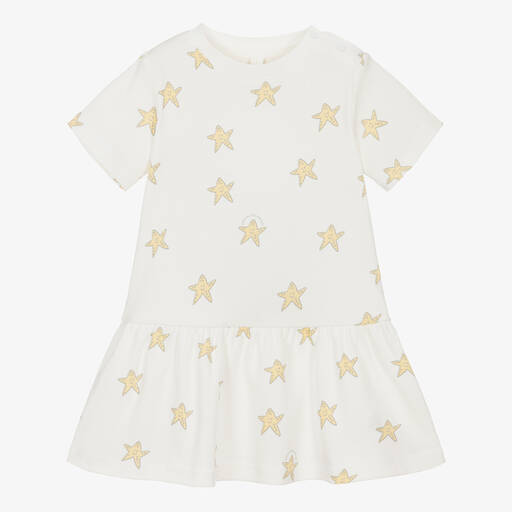 Stella McCartney Kids-Girls Ivory Cotton Star Dress | Childrensalon Outlet