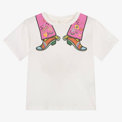Stella McCartney Kids-Кремовая хлопковая футболка | Childrensalon Outlet