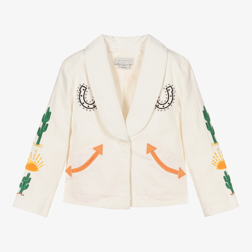 Stella McCartney Kids-جاكيت قطن عضوي دنيم لون عاجي للبنات | Childrensalon Outlet
