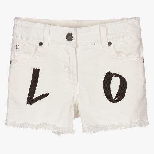 Stella McCartney Kids-Girls Ivory Denim Love Shorts | Childrensalon Outlet