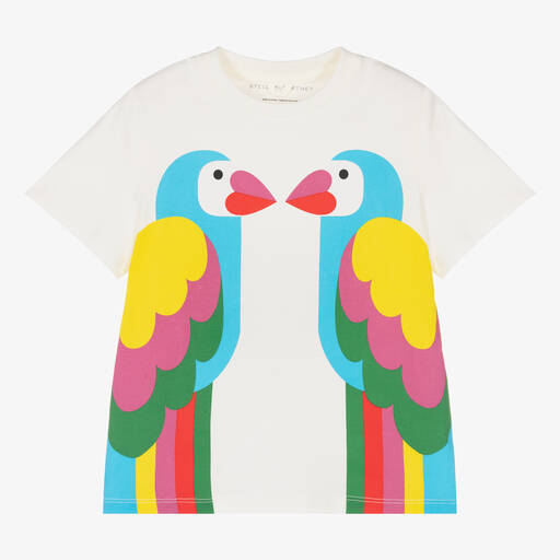 Stella McCartney Kids-Girls Ivory Organic Cotton Parrot T-Shirt | Childrensalon Outlet
