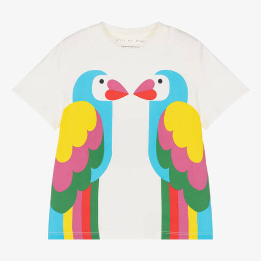 Stella McCartney Kids-Girls Ivory Organic Cotton Parrot T-Shirt | Childrensalon Outlet
