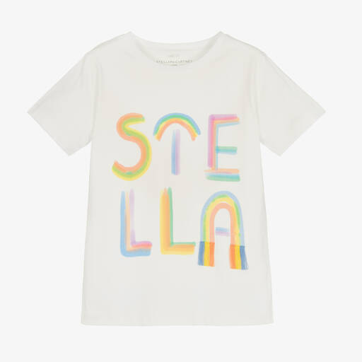 Stella McCartney Kids-Girls Ivory Organic Cotton T-Shirt | Childrensalon Outlet