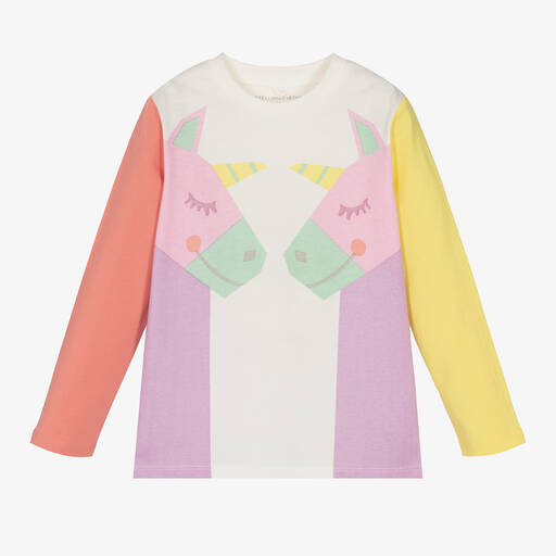 Stella McCartney Kids-Кремовый топ из органического хлопка с единорогами | Childrensalon Outlet