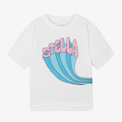 Stella McCartney Kids-Girls Ivory Organic Logo Tee | Childrensalon Outlet