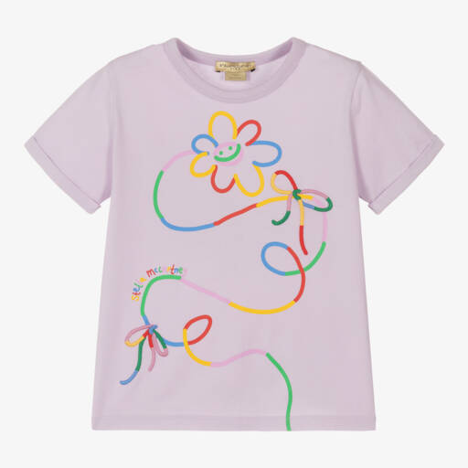 Stella McCartney Kids-تيشيرت بطبعة ورود قطن عضوي لون بنفسجي ليلكي للبنات | Childrensalon Outlet