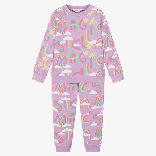 Stella McCartney Kids-Фиолетовый спортивный костюм из хлопка для девочек | Childrensalon Outlet