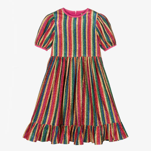 Stella McCartney Kids-فستان فيسكوز وحرير مقلم بألوان قوس قزح | Childrensalon Outlet