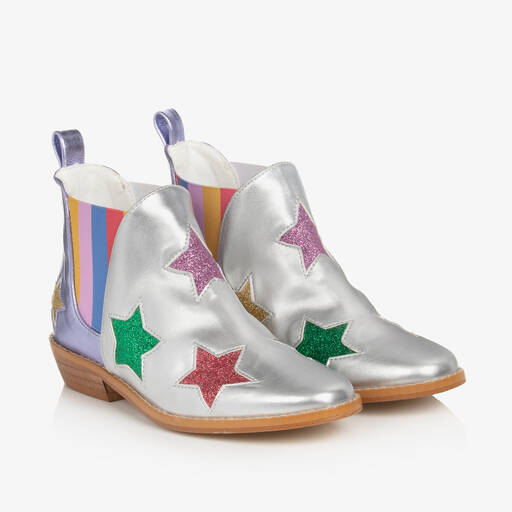 Stella McCartney Kids-Girls Metallic Silver Faux Leather Boots | Childrensalon Outlet