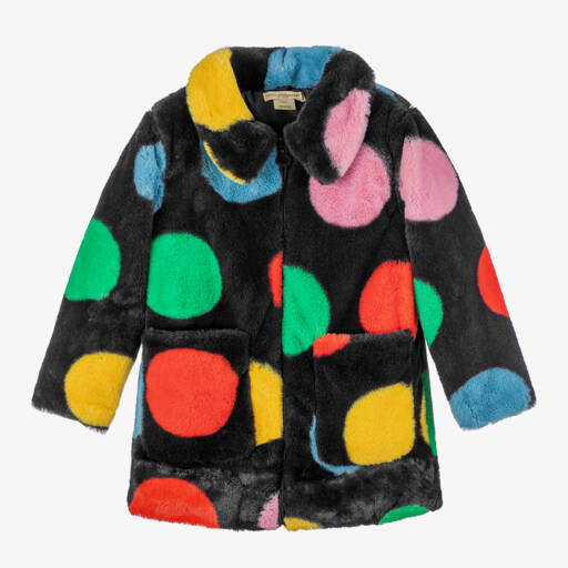 Stella McCartney Kids-معطف فرو صناعي بولكا دوت لون أسود للبنات | Childrensalon Outlet