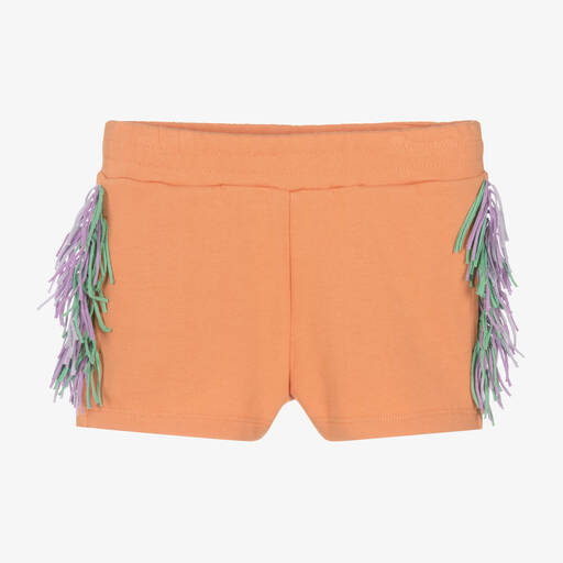 Stella McCartney Kids-Оранжевые хлопковые шорты с бахромой для девочек | Childrensalon Outlet