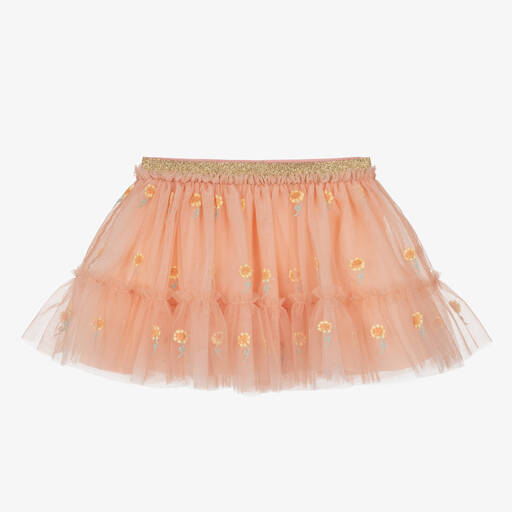 Stella McCartney Kids-Girls Pale Orange Floral Tulle Skirt | Childrensalon Outlet