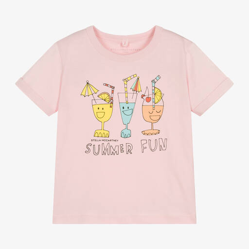 Stella McCartney Kids-Girls Pink Cotton Cocktail Print T-Shirt | Childrensalon Outlet