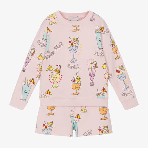 Stella McCartney Kids-Girls Pink Cotton Cocktails Shorts Set | Childrensalon Outlet