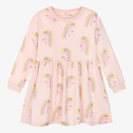 Stella McCartney Kids-Girls Pink Cotton Rainbow Unicorn Dress | Childrensalon Outlet