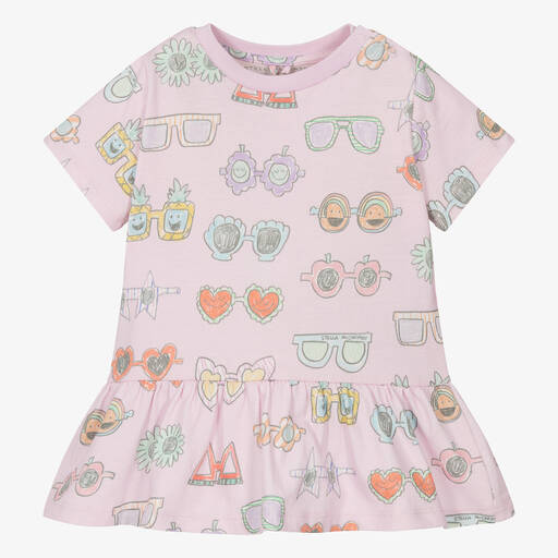 Stella McCartney Kids-Розовое хлопковое платье с солнцезащитными очками для девочек | Childrensalon Outlet