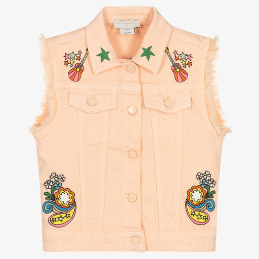 Stella McCartney Kids-جيليه قطن دنيم مطرز لون زهري مرجاني للبنات | Childrensalon Outlet