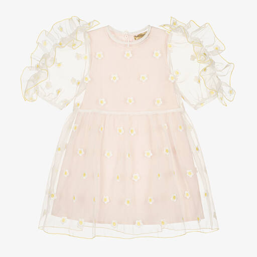 Stella McCartney Kids-فستان قطن فوال وأورغانزا مطرز لون زهري | Childrensalon Outlet