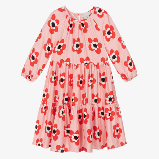 Stella McCartney Kids-فستان فيسكوز لون زهري بطبعة ورود | Childrensalon Outlet