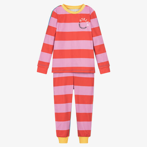 Stella McCartney Kids-Girls Pink & Red Stripe Thermal Trouser Set | Childrensalon Outlet