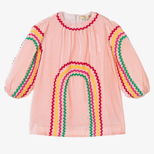 Stella McCartney Kids-Girls Pink Ric Rac Velvet Dress | Childrensalon Outlet