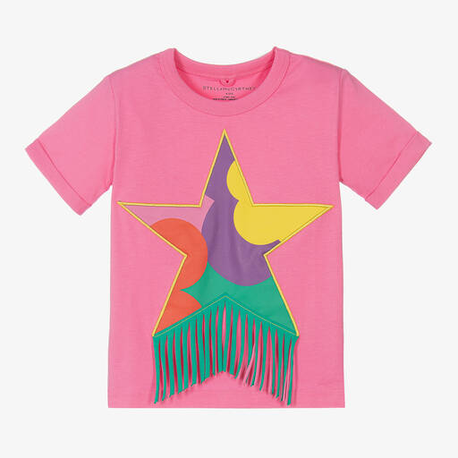 Stella McCartney Kids-Розовая футболка со звездой с бахромой | Childrensalon Outlet