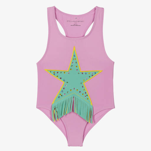 Stella McCartney Kids-مايّو بطبعة نجمة لون زهري للبنات (+UPF 50) | Childrensalon Outlet