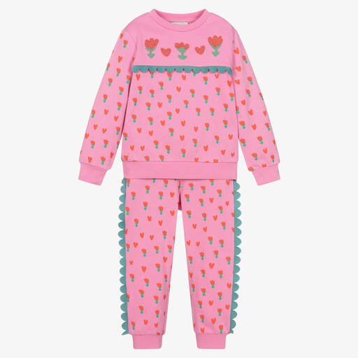 Stella McCartney Kids-بدلة رياضية بطبعة توليب قطن عضوي لون زهري للبنات | Childrensalon Outlet