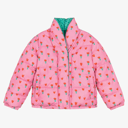Stella McCartney Kids-Girls Pink Tulips Reversible Puffer Jacket | Childrensalon Outlet