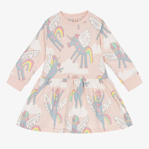 Stella McCartney Kids-Розовое хлопковое платье с единорогами | Childrensalon Outlet