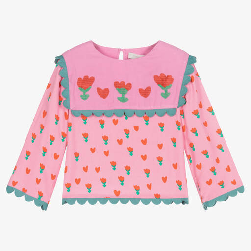 Stella McCartney Kids-Розовая блузка из вискозы с тюльпанами | Childrensalon Outlet