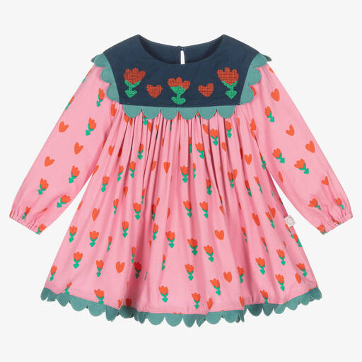 Stella McCartney Kids-Rosa Viskosekleid mit Tulpen | Childrensalon Outlet