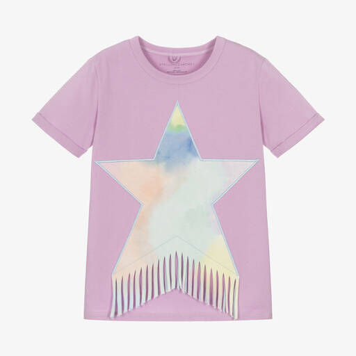 Stella McCartney Kids-Фиолетовая футболка из органического хлопка со звездой | Childrensalon Outlet