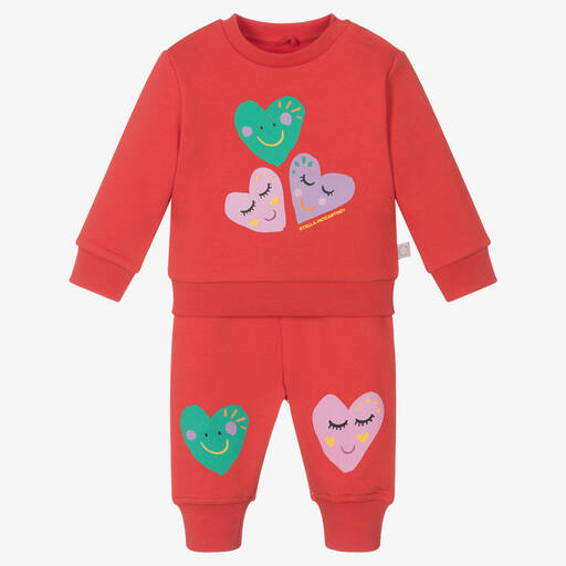 Stella McCartney Kids-Красный спортивный костюм из хлопка с сердечками | Childrensalon Outlet