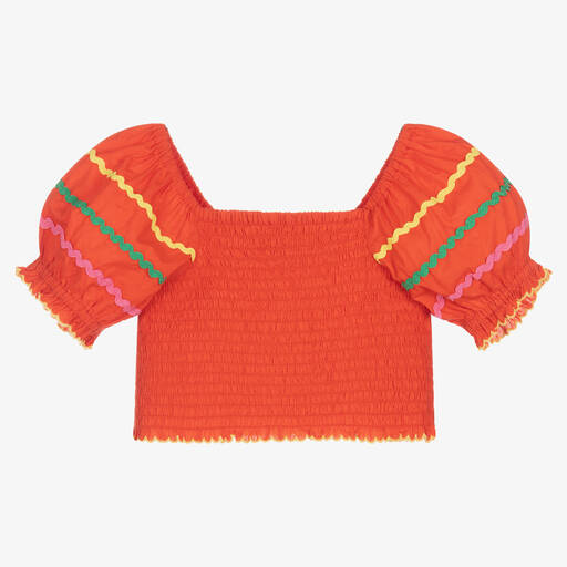 Stella McCartney Kids-Girls Red Cotton Shirred Blouse | Childrensalon Outlet