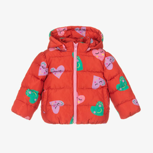Stella McCartney Kids-Girls Red Happy Hearts Puffer Jacket | Childrensalon Outlet