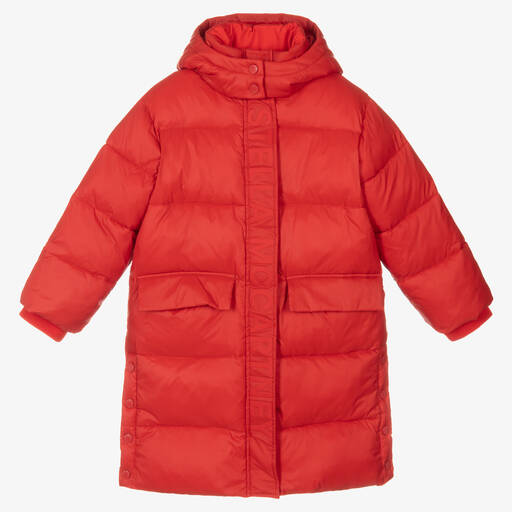 Stella McCartney Kids-Roter Steppmantel mit Kapuze | Childrensalon Outlet