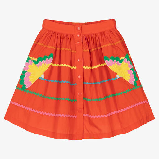 Stella McCartney Kids-Красная юбка из органического хлопка с попугаями | Childrensalon Outlet