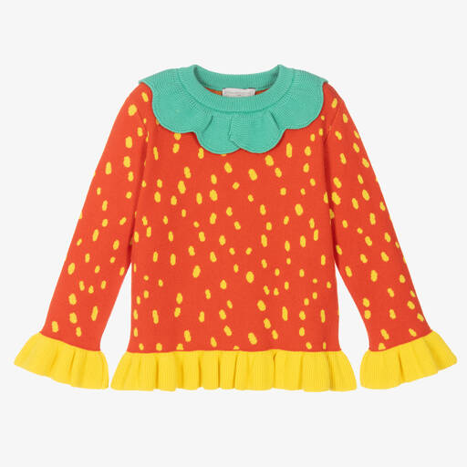 Stella McCartney Kids-Girls Red Strawberry Knit Jumper | Childrensalon Outlet