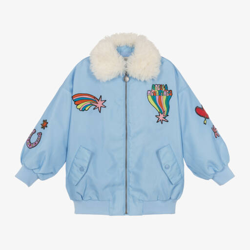 Stella McCartney Kids-Girls Sky Blue Faux Fur Jacket | Childrensalon Outlet