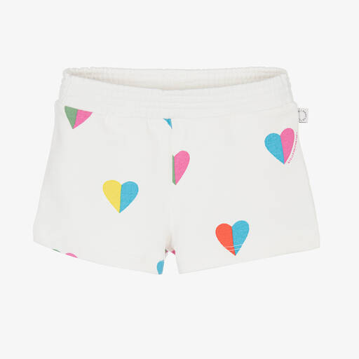 Stella McCartney Kids-Girls White Cotton Heart Shorts | Childrensalon Outlet