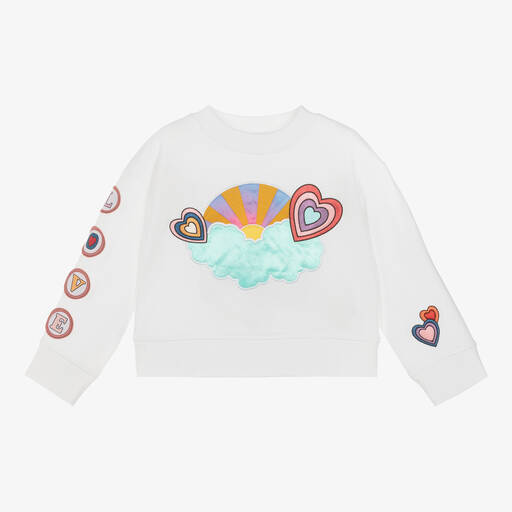 Stella McCartney Kids-Girls White Cotton Heart Sweatshirt | Childrensalon Outlet
