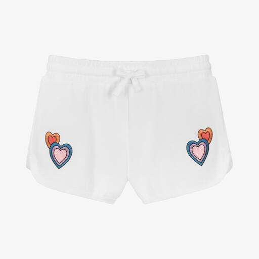 Stella McCartney Kids-شورت بطبعة قلوب قطن عضوي لون أبيض للبنات | Childrensalon Outlet