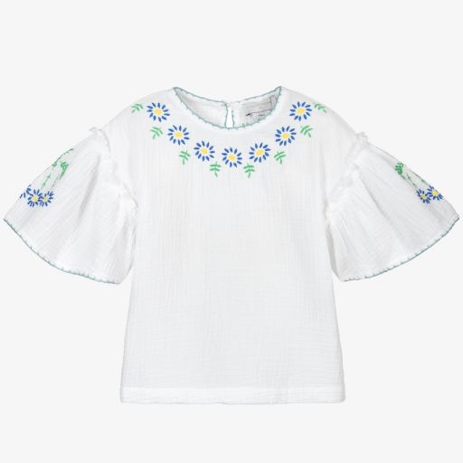 Stella McCartney Kids-بلوز قطن عضوي مطرز لون أبيض للبنات | Childrensalon Outlet