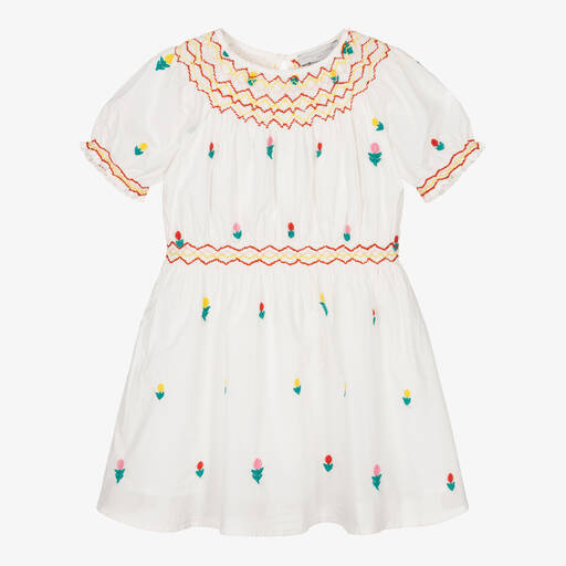 Stella McCartney Kids-Girls White Embroidered Flower Dress | Childrensalon Outlet