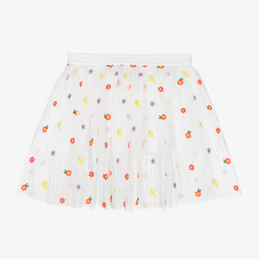 Stella McCartney Kids-Girls White Embroidered Tulle Skirt | Childrensalon Outlet