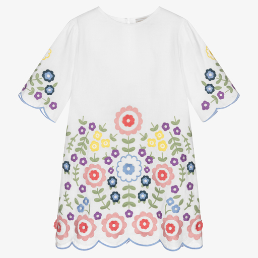 Stella McCartney Kids-Girls White Floral Ramie Dress | Childrensalon Outlet