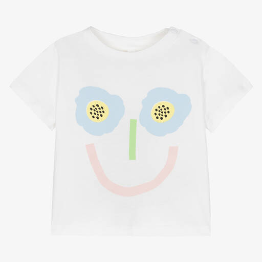 Stella McCartney Kids-Weißes T-Shirt mit Blumengesicht | Childrensalon Outlet